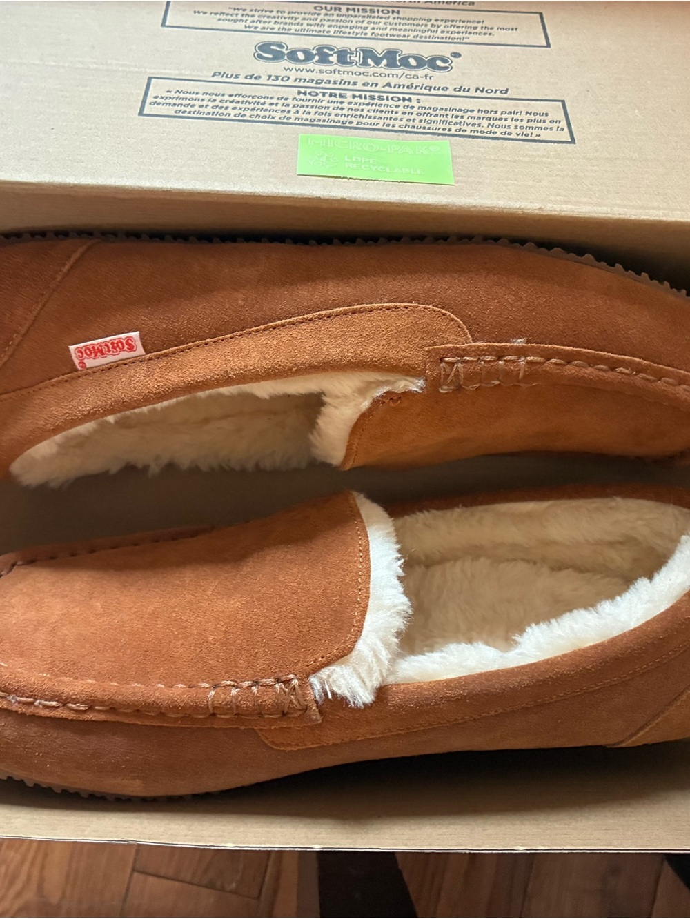 SoftMoc Chestnut Suede Fur-Lined Slip-On Loafers for Men